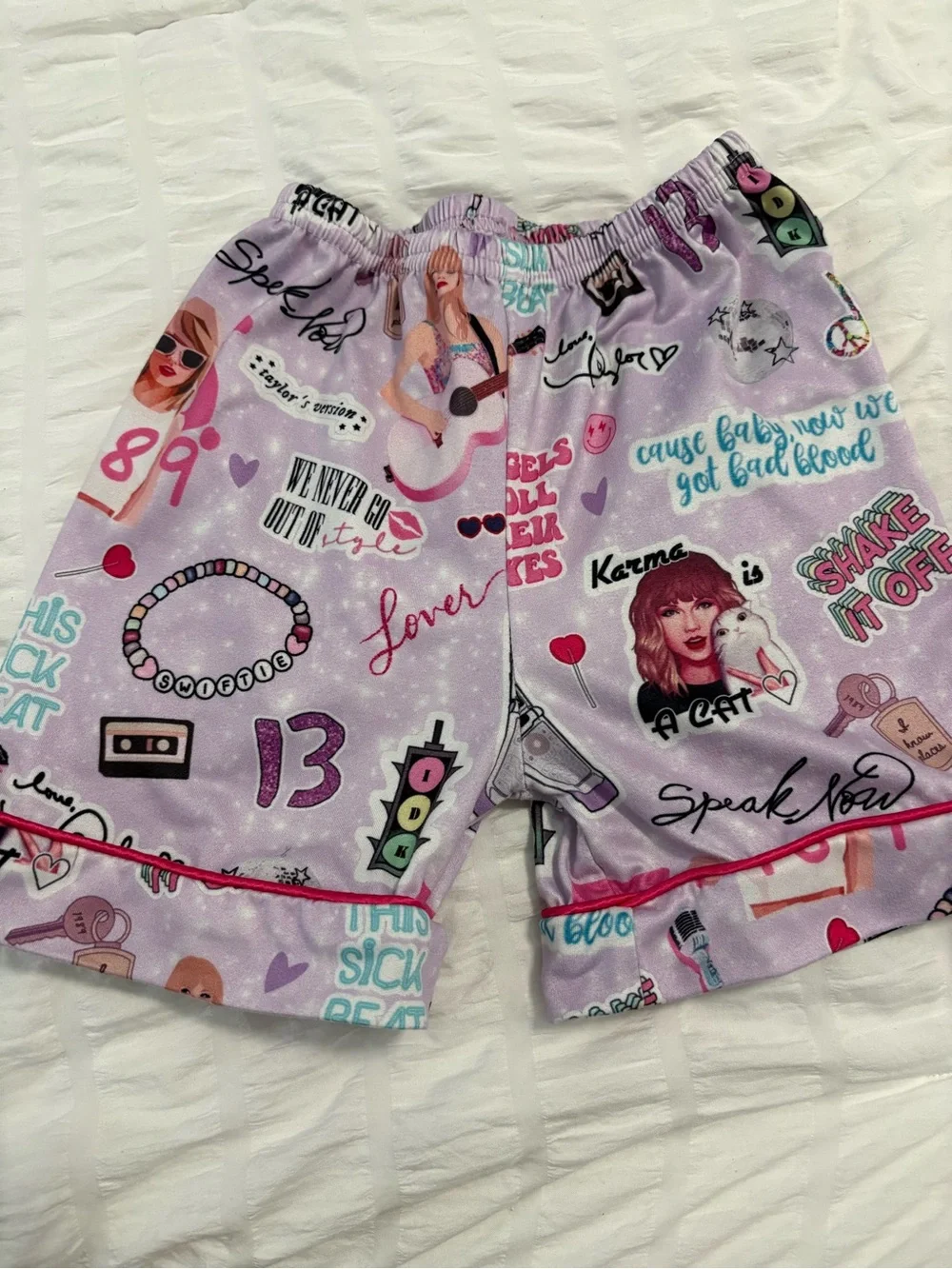 Taylor Swift Light Pink and Purple Graphic Short Pajama Set for Kids